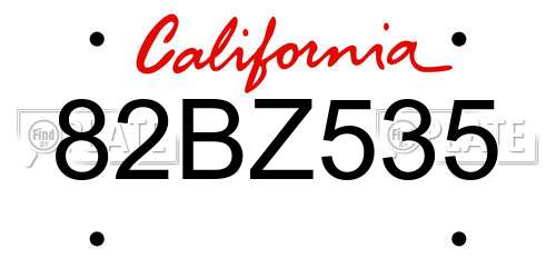 82BZ535 California License Plate
