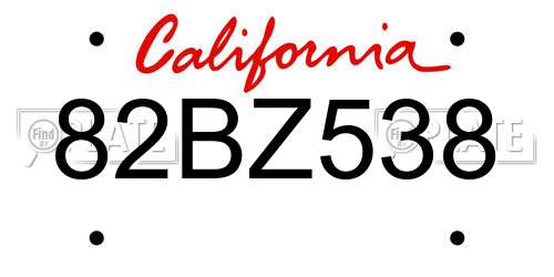 82BZ538 California License Plate