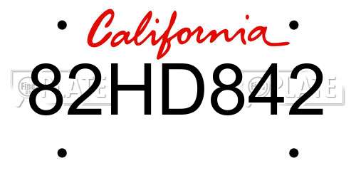 82HD842 California License Plate