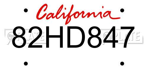 82HD847 California License Plate
