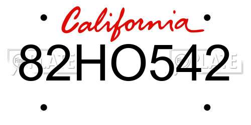 82HO542 California License Plate