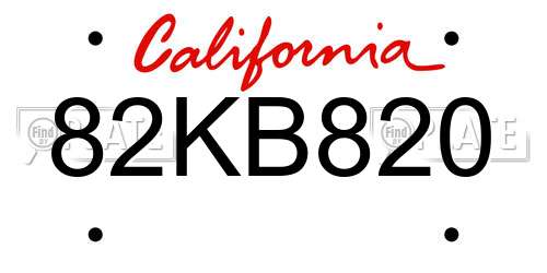 82KB820 California License Plate