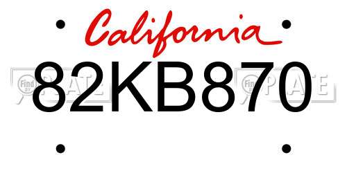 82KB870 California License Plate
