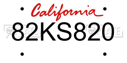 82KS820 California License Plate
