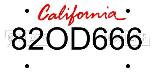 82OD666 California License Plate