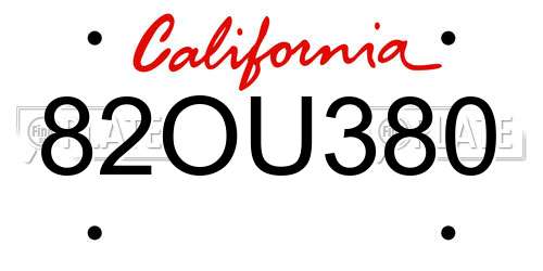 82OU380 California License Plate