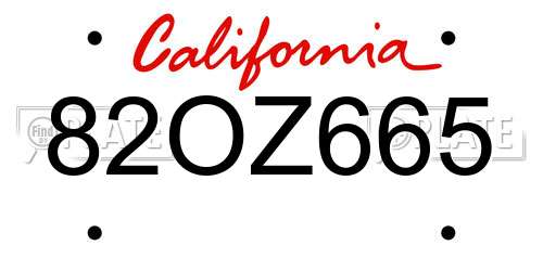 82OZ665 California License Plate