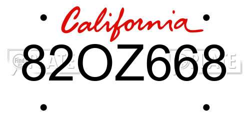 82OZ668 California License Plate