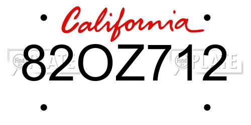 82OZ712 California License Plate