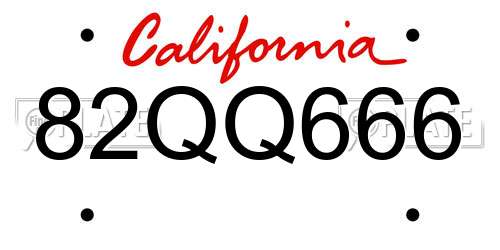 82QQ666 California License Plate