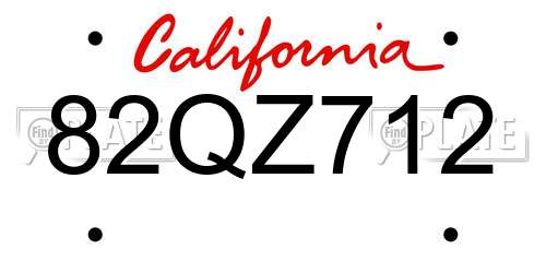 82QZ712 California License Plate