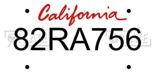 82RA756 California License Plate