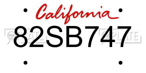 82SB747 California License Plate