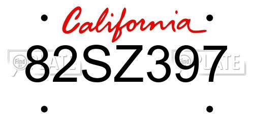 82SZ397 California License Plate
