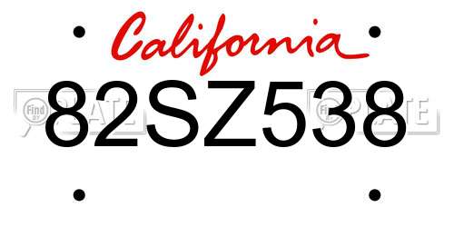 82SZ538 California License Plate