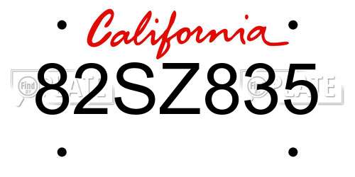 82SZ835 California License Plate