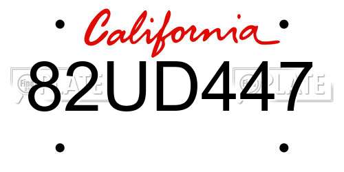 82UD447 California License Plate
