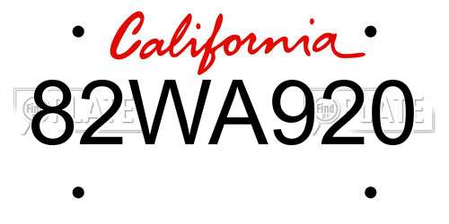 82WA920 California License Plate