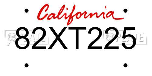 82XT225 California License Plate