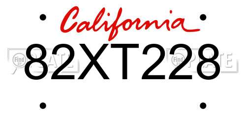 82XT228 California License Plate
