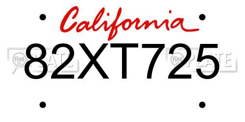 82XT725 California License Plate