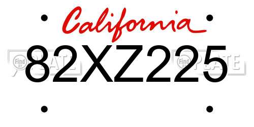82XZ225 California License Plate
