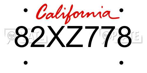 82XZ778 California License Plate