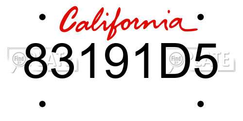 83191D5 California License Plate