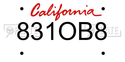 831OB8 California License Plate