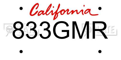 833GMR California License Plate