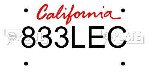 833LEC California License Plate