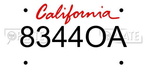 8344OA California License Plate