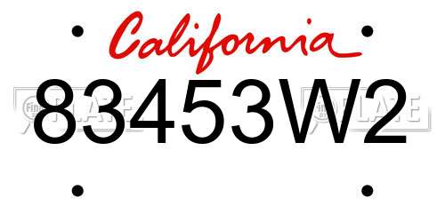 83453W2 California License Plate
