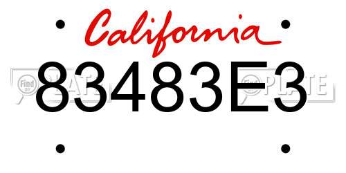 83483E3 California License Plate