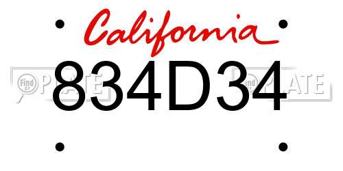 834D34 California License Plate
