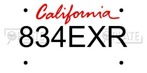 834EXR California License Plate