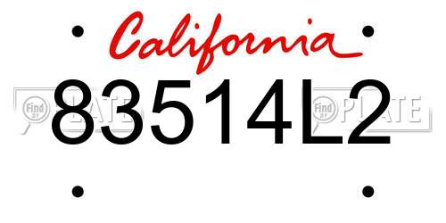 83514L2 California License Plate