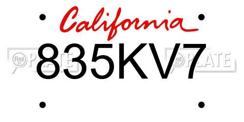 835KV7 California License Plate