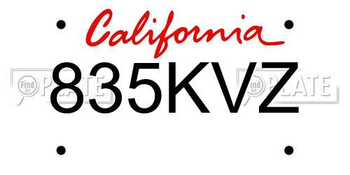 835KVZ California License Plate