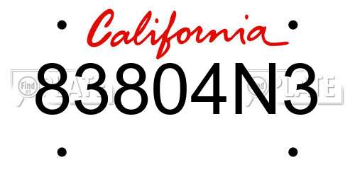 83804N3 California License Plate