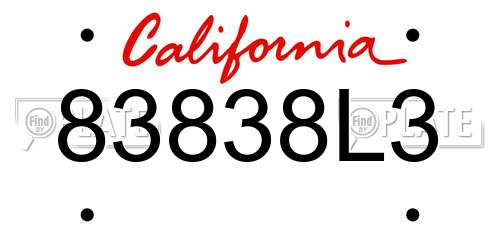 83838L3 California License Plate