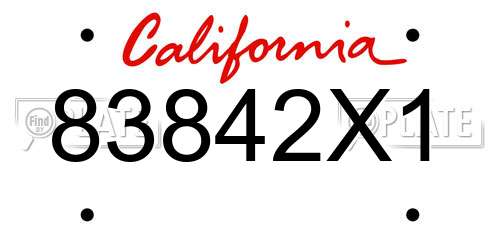 83842X1 California License Plate