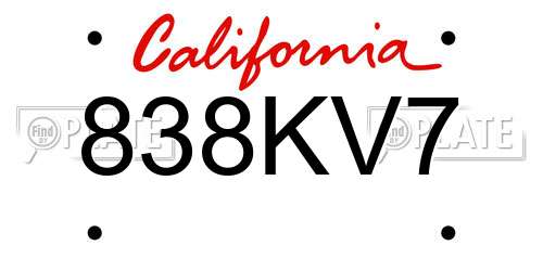 838KV7 California License Plate