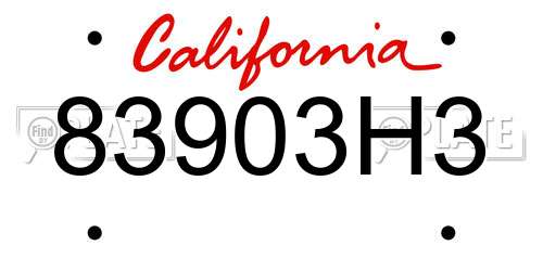 83903H3 California License Plate