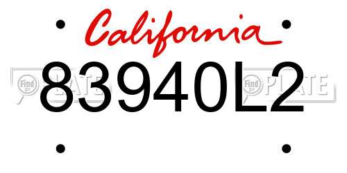 83940L2 California License Plate
