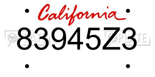 83945Z3 California License Plate