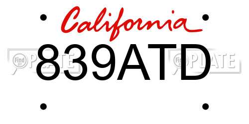 839ATD California License Plate