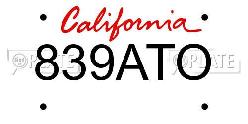 839ATO California License Plate
