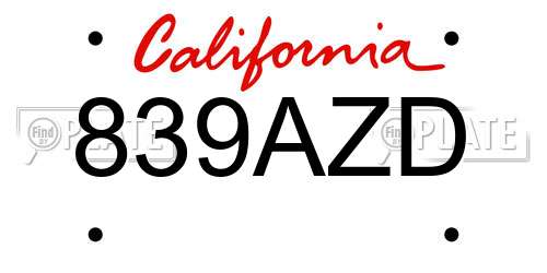 839AZD California License Plate