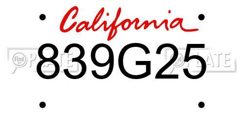 839G25 California License Plate